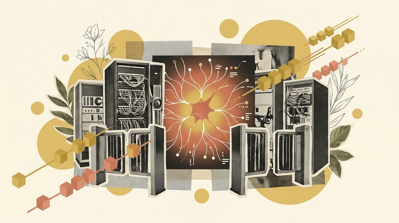 Minimalist vintage editorial illustration showing multi-layer security firewall gates protecting AI models on a soft terracotta background